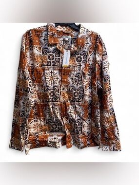 EARTHBOUND Brown White Black Patterned Button-Down Shirt